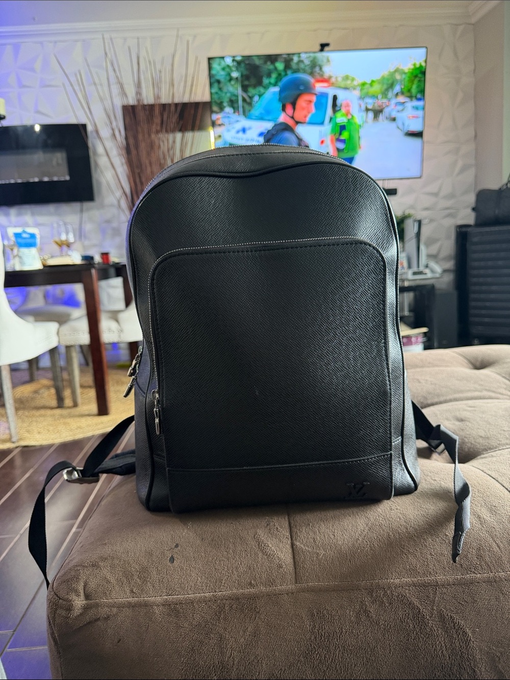 Louis Vuitton Black Textured Leather Backpack